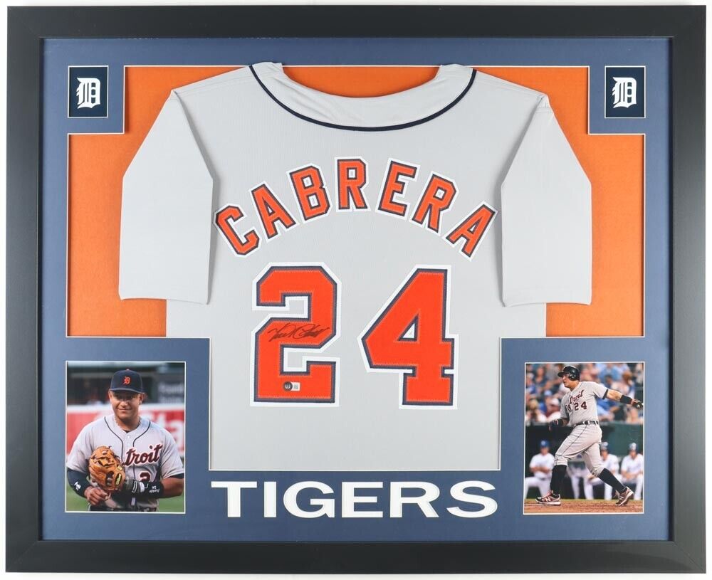 Miguel Cabrera Signed Detroit Tiger Framed Jersey (Beckett) 2012 AL Tr –