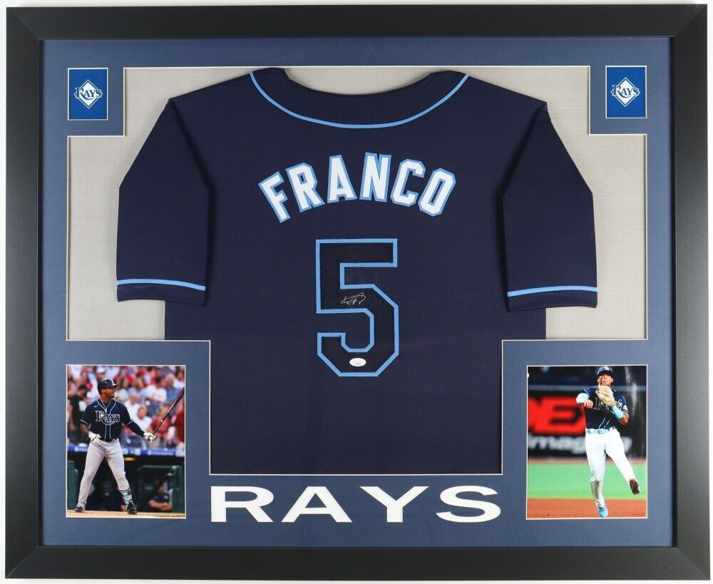 Wander Franco Signed Tampa Bay Rays 35x43 Framed Jersey (Beckett