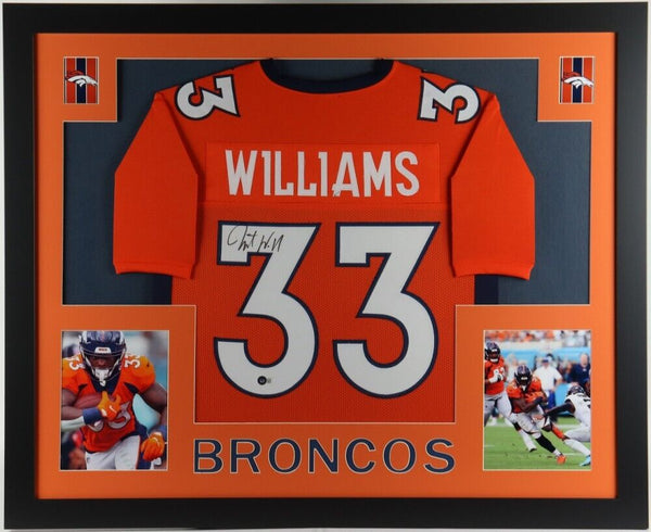 Javonte Williams Signed 35x43 Framed Denver Broncos Jersey (Beckett) 2021  2nd Pk