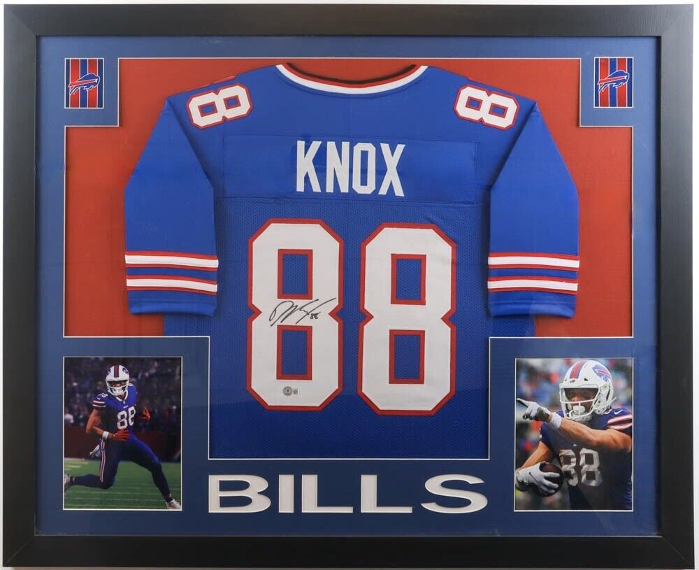Dawson Knox Signed 35x43 Framed Buffalo Bills Jersey (Beckett) 2022 Pr –