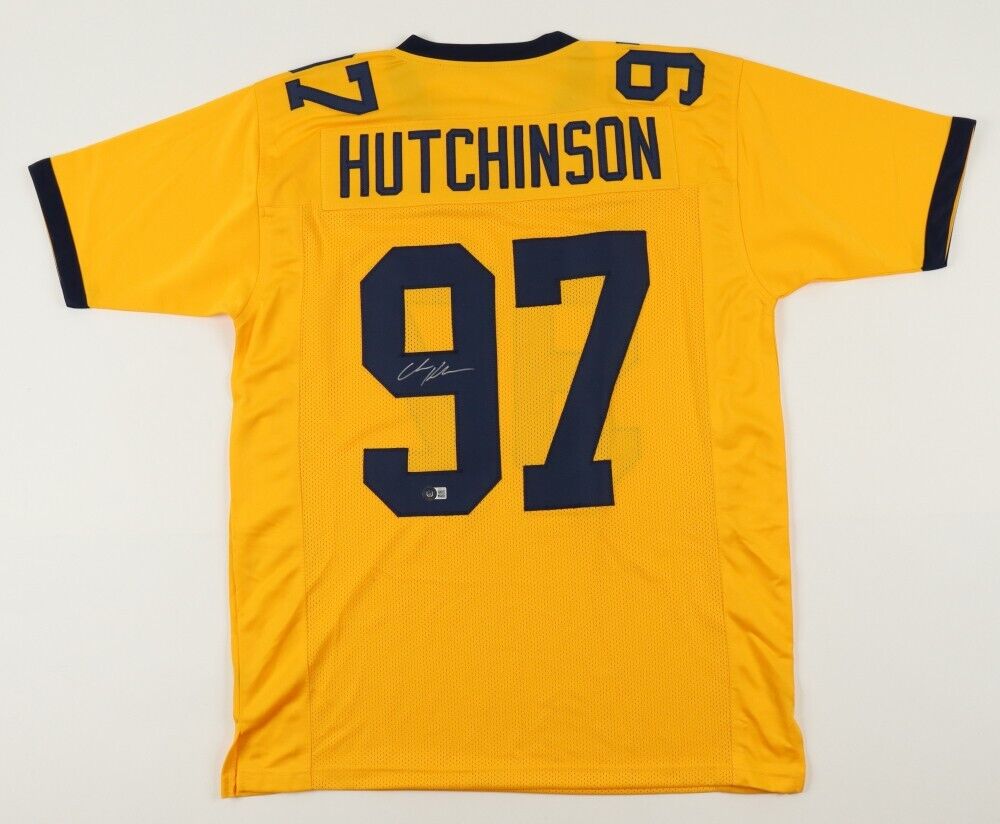 Chris Hutchinson Signed Michigan Wolverine Jersey (Beckett) 1992 All American DE