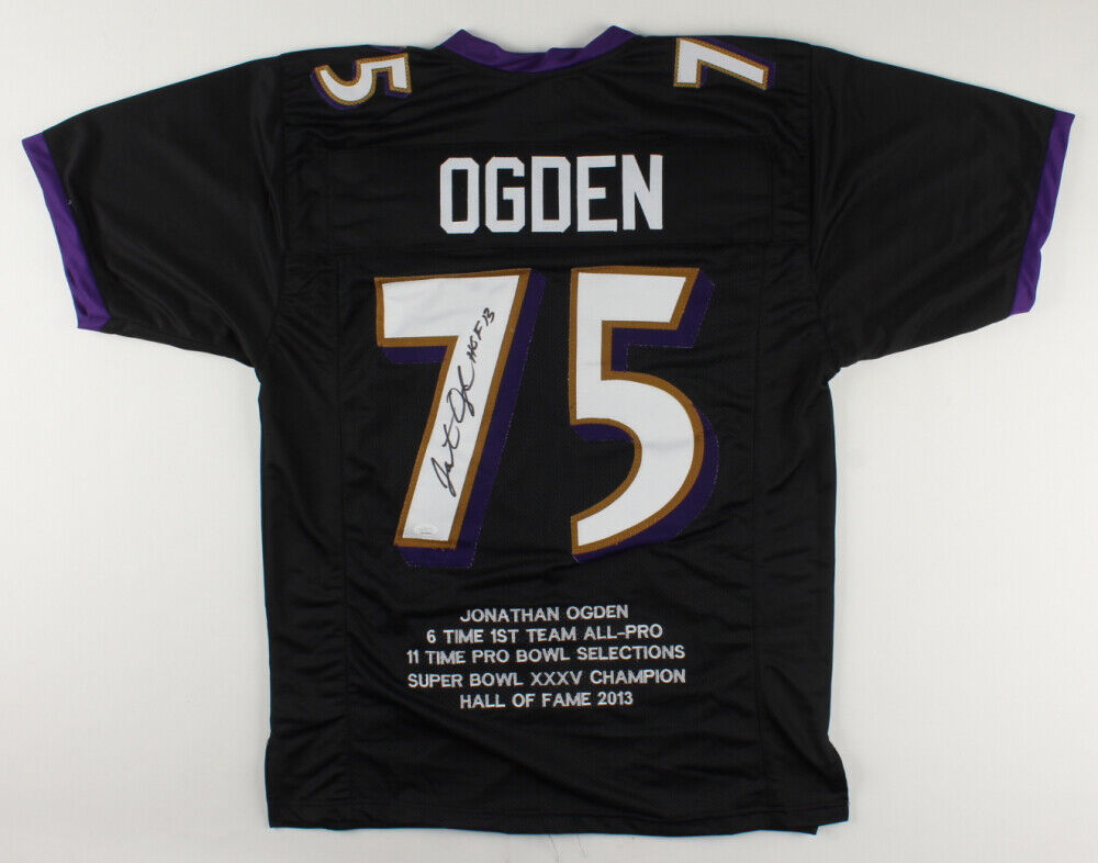 Jonathan Ogden Autographed/Signed Pro Style Purple XL Jersey HOF Beckett