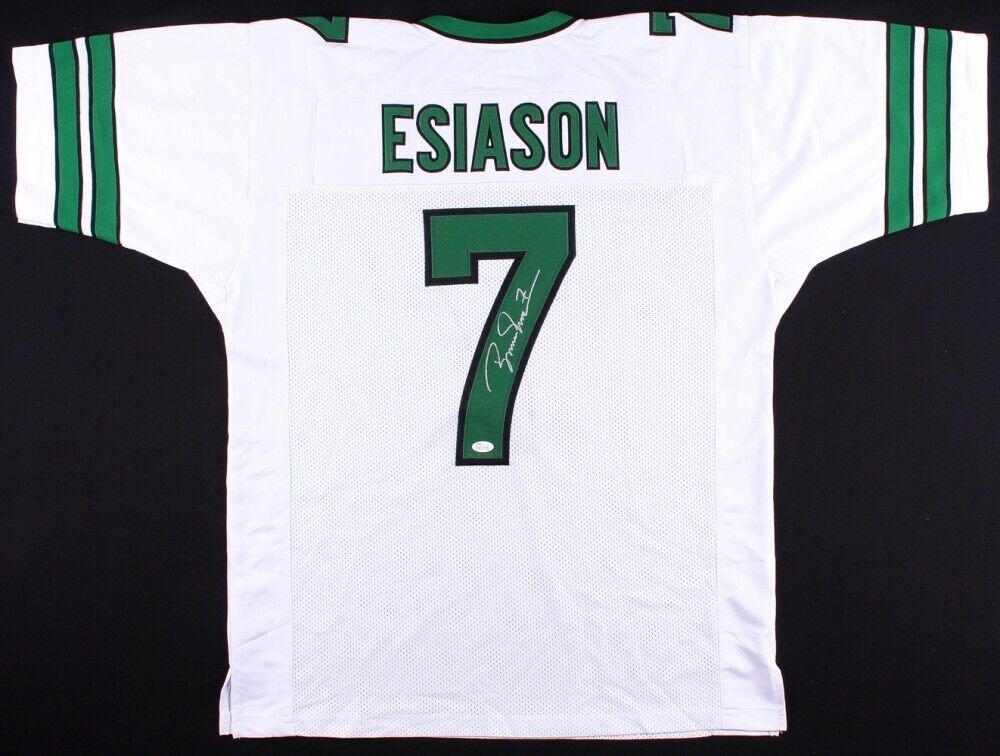 Boomer Esiason Signed New York Jets Green Jersey (JSA COA)4xPro Bowl Q –