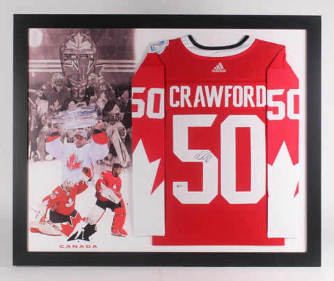 Corey Crawford Signed Team Canada 35x43 Framed Jersey Display Becket COA Chicago