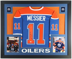 Mark Messier Signed Edmonton Oiler 35x43 Framed Jersey (JSA) 6xStanley Cup Champ