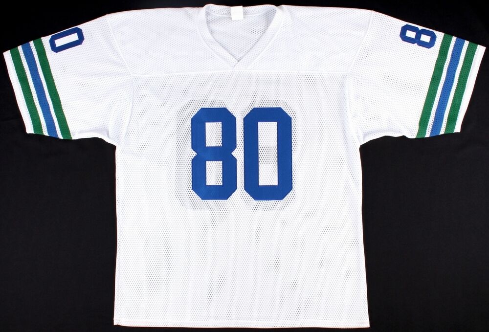 Steve Largent Signed Seattle Seahawks White Jersey Inscribed 'HOF