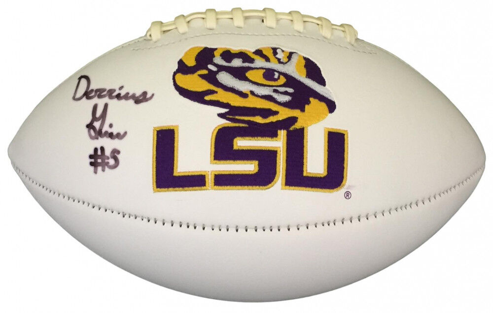 Derrius Guice Signed LSU Tigers Logo Football (SI COA) Junior Running Back