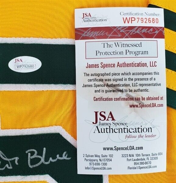 VIDA BLUE autographed signed Athletics A's yellow jerse