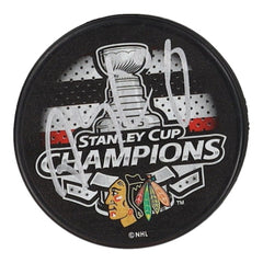 Patrick Sharp Signed Blackhawks 2015 Stanley Cup Champs Logo Hockey Puck PSA COA