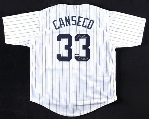 Autographed/Signed Jose Canseco Oakland Grey Baseball Jersey JSA