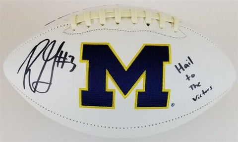 Rashan Gary "Hail to the Victors" Signed Michigan Wolverines Logo Football (JSA)