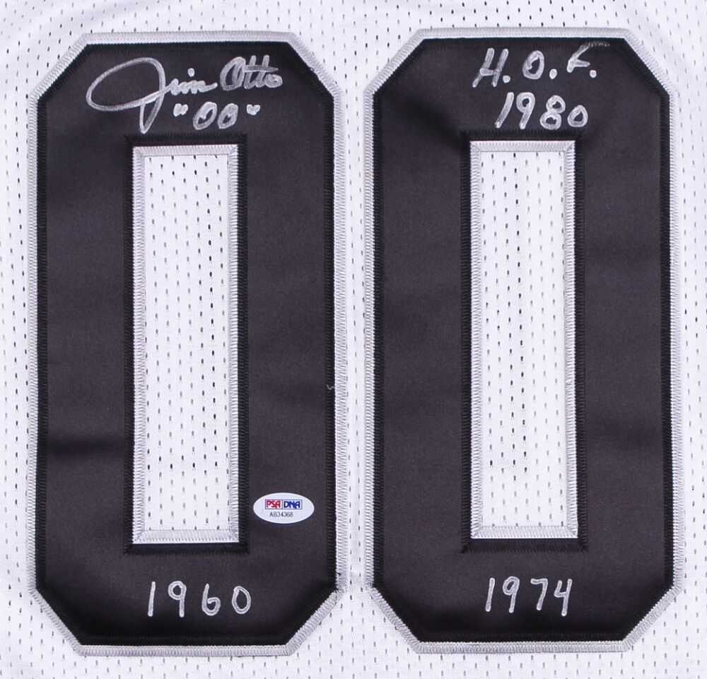 Jim Otto Signed Oakland Raiders Football Jersey Inscribed 'HOF