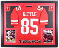 George Kittle Signed San Francisco 49er 35"x43" Framed Home Red Jersey (Beckett)