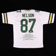 Jordy Nelson Green Bay Packers Signed Career Highlight Stat Jersey (JSA COA) W.R