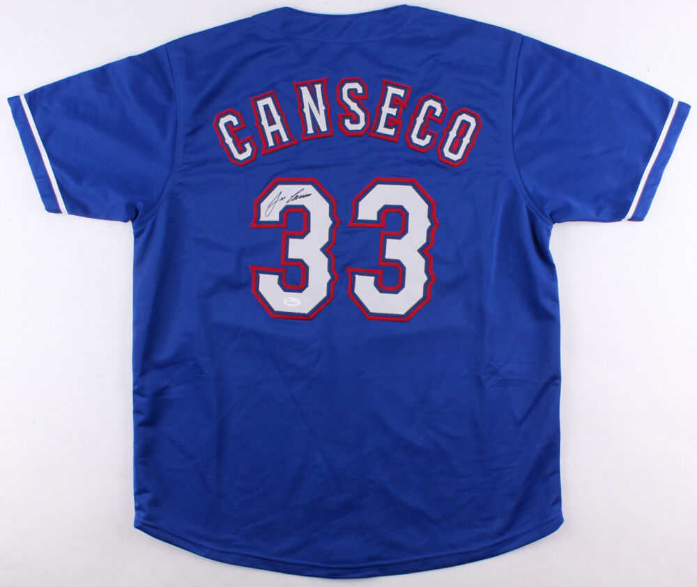 Jose Canseco Signed Texas Rangers Blue Jersey (JSA COA) 2xWorld Series –