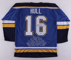 Brett Hull Signed St. Louis Blues Career Highlight Stat Jersey (Beckett Holo)