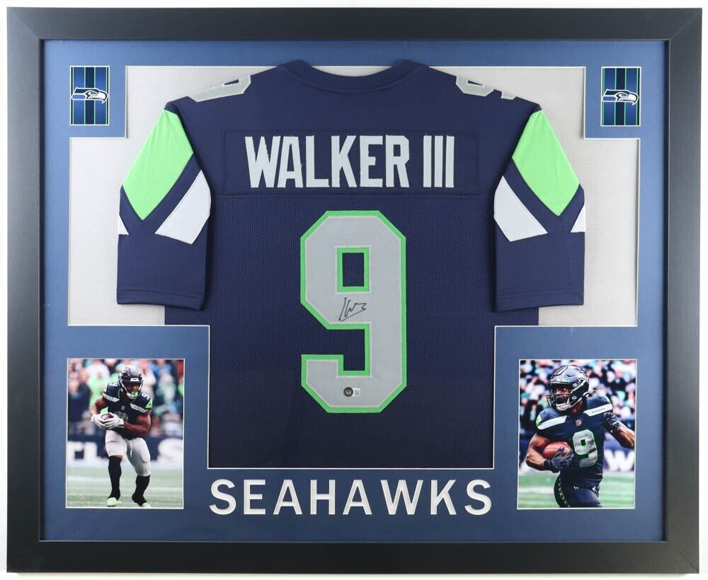 Kenneth Walker III Signed Seattle Seahawks 35 x 43 Framed Jersey (Be –
