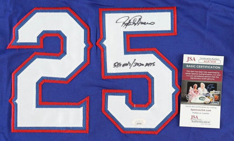 Rafael Palmeiro Signed Texas Ranger Jersey Inscribed 569 HRS/3020 Hits (JSA COA)