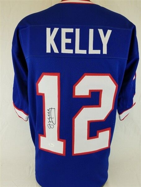 Jim Kelly Signed Buffalo Bills Blue Jersey (JSA COA) 4X Super Bowl Quarterback
