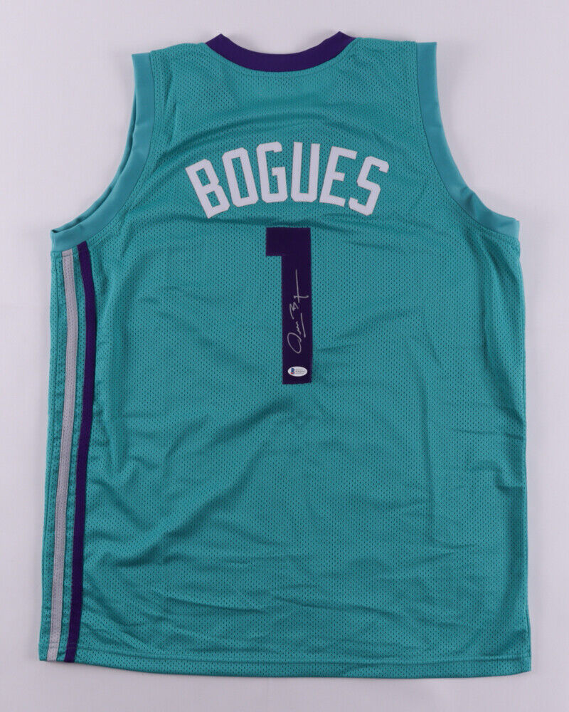 Muggsy Bogues Signed Hornets Jersey (Beckett COA) Charlotte's 1987 1st Round Pck