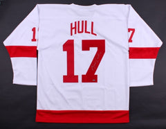 Brett Hull Signed Red Wings Jersey (Schwartz) 741 NHL Goals 4th Highest NHL ttl.