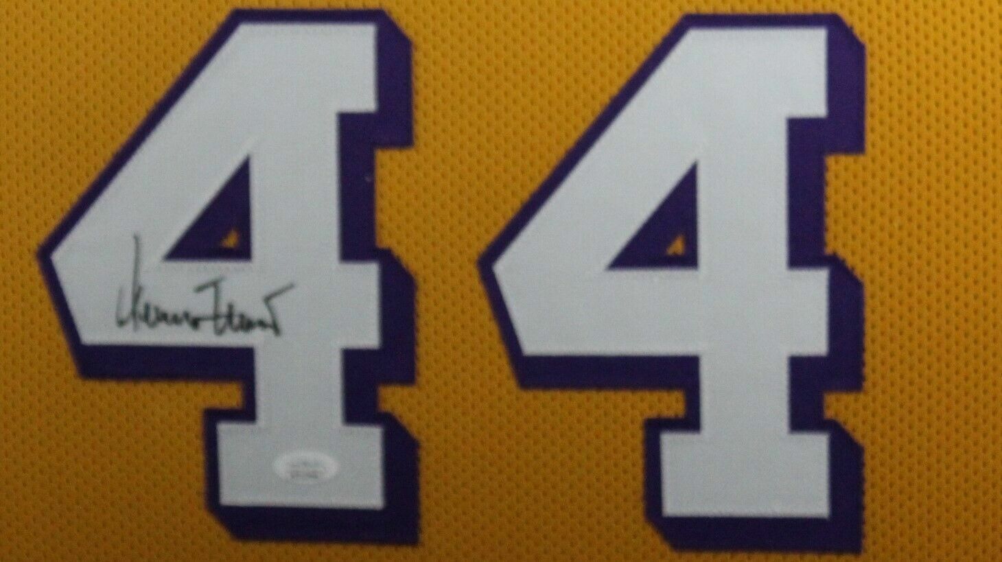 Jerry West Signed Lakers 35" x 43" Framed Jersey (JSA COA) L.A.Career 1960-1974