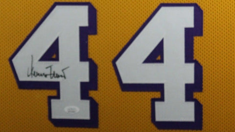 Jerry West Signed Lakers 35" x 43" Framed Jersey (JSA COA) L.A.Career 1960-1974