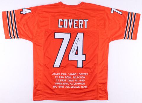 Jim Covert Signed Career Highlight Stat Chicago Bears Jersey (JSA COA) 1985 SBXX