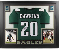 Brian Dawkins Signed Philadelphia Eagles 35" x 43" Framed Green Jersey (JSA)