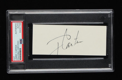 39th President o/t United States Jimmy Carter Signed 2x5 Cut (PSA Encapsulated)