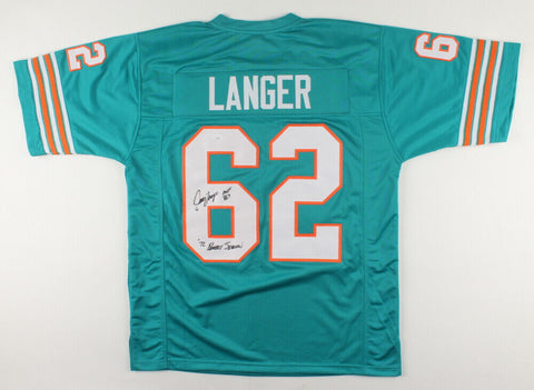 Jim Langer Signed Dolpins Jersey Ins."HOF 87" & "'72 Perfect Season" (JSA COA)