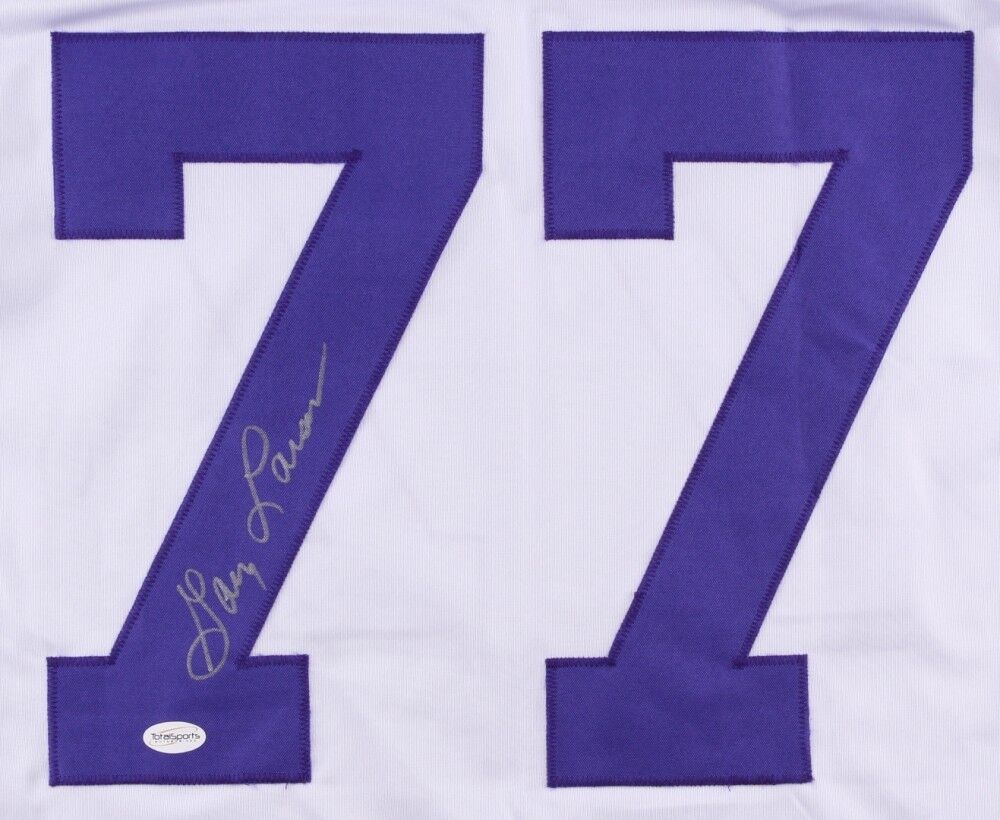 Gary Larsen Signed Vikings Throwback Jersey (TSE COA) 2× Pro Bowl (1969, 1970)
