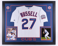 Addison Russell Signed Cubs 35"x43" Custom Framed Jersey (JSA) 2016 World Champs