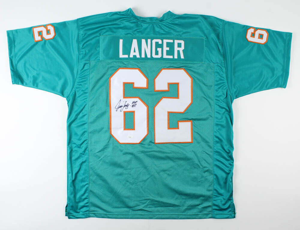 Jim Langer Signed Dolphins Jersey Inscribed HOF 87 (JSA COA