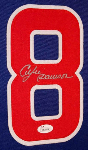 Andre Dawson Signed Chicago Cubs 35x43 Custom Framed Blue Home Jersey (JSA COA)