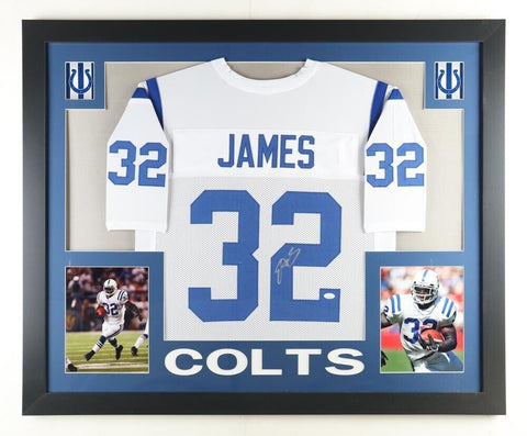 Edgerrin James Signed Indianapolis Colt 35x43 Framed Jersey (JSA) 4xPro Bowl R.B