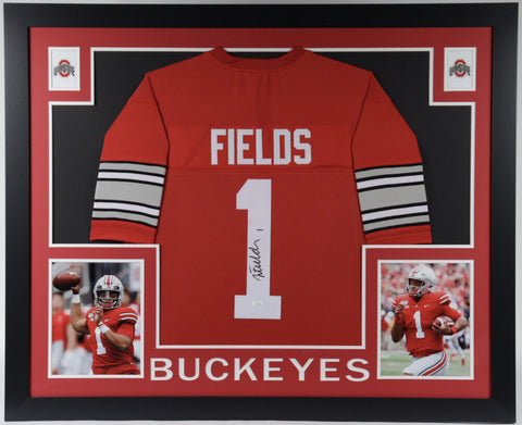 Justin Fields Signed Ohio State Buckeyes 35x43 Framed Jersey (JSA Rookie COA) QB