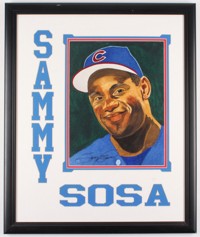 Sammy Sosa Signed Chicago Cubs 23x27 Custom Framed Lithograph Display (JSA COA)