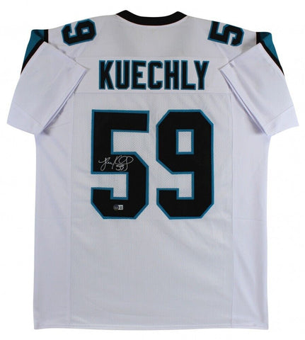 Luke Kuechly Autographed & Framed White Panthers Jersey Auto Beckett COA