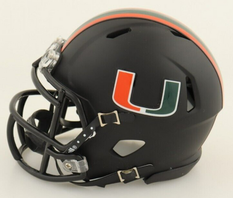 Gregory Rousseau Signed Miami Hurricanes Matte Black Speed Mini Helmet (JSA COA)