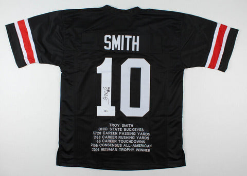 Troy Smith Signed Ohio State Buckeye Career Highlight Stat Jersey (Beckett COA)