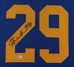 Eric Dickerson Signed Rams 35" x 43"  Framed Jersey Inscribed HOF 99 Beckett COA