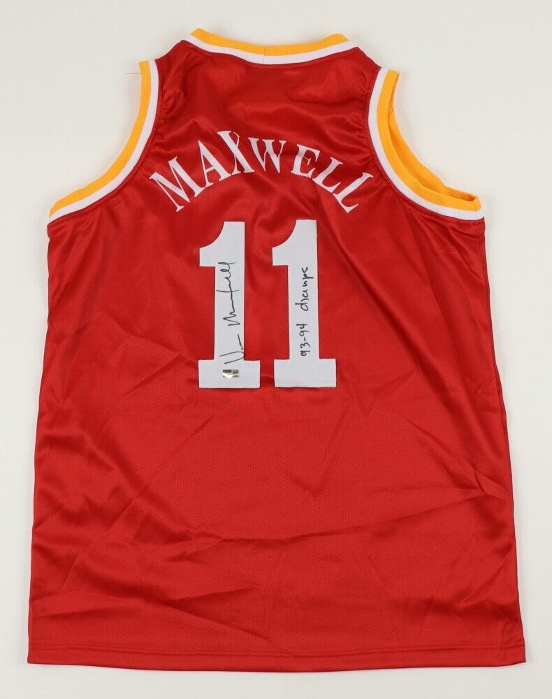 Vernon Maxwell Signed Houston Rockets Jersey Inscribed 93-94 Champs  (Steiner)