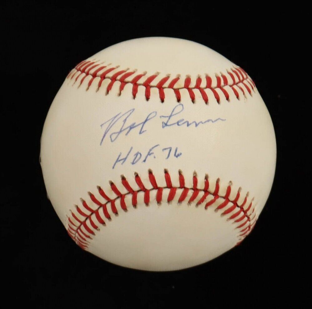Bob Lemon Signed OML Baseball Inscribed "HOF 76" (Beckett) Cleveland Indians