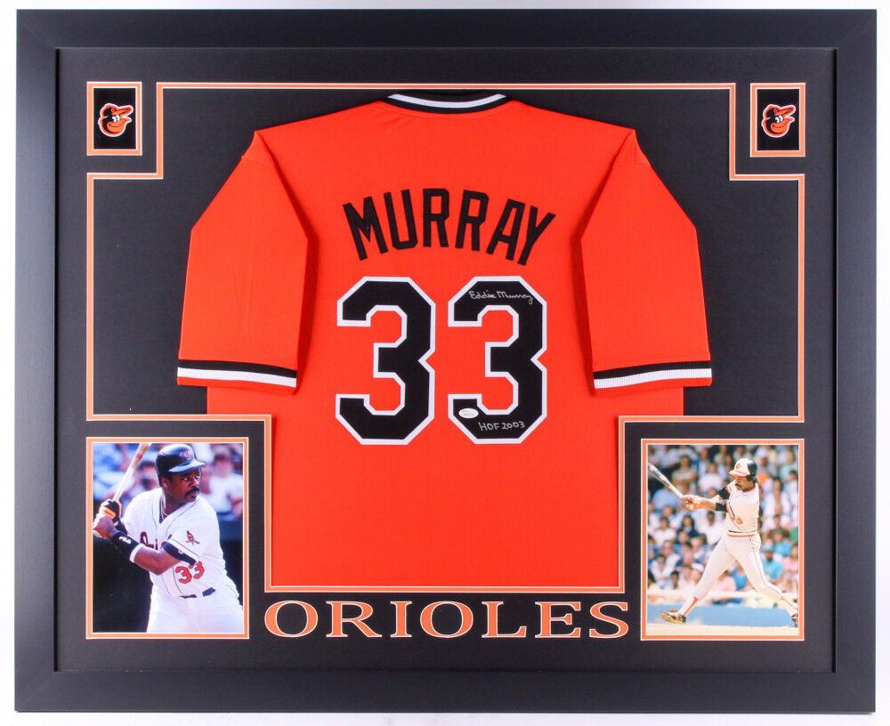 Eddie Murray Signed Orioles 35x43 Custom Framed Jersey Inscribed HOF –