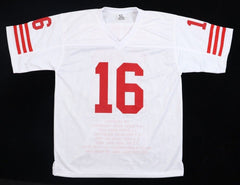 Joe Montana Signed San Francisco 49ers Career Stat Highlight Jersey (JSA) Q.B.