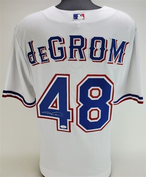 Jacob deGrom Signed Texas Rangers Jersey (JSA COA) 2014 NL Rookie of t –
