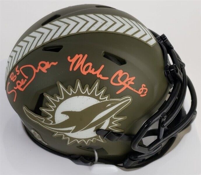 Mark Clayton & Mark Duper Signed Miami Dolphins Mini Speed Helmet (JSA –