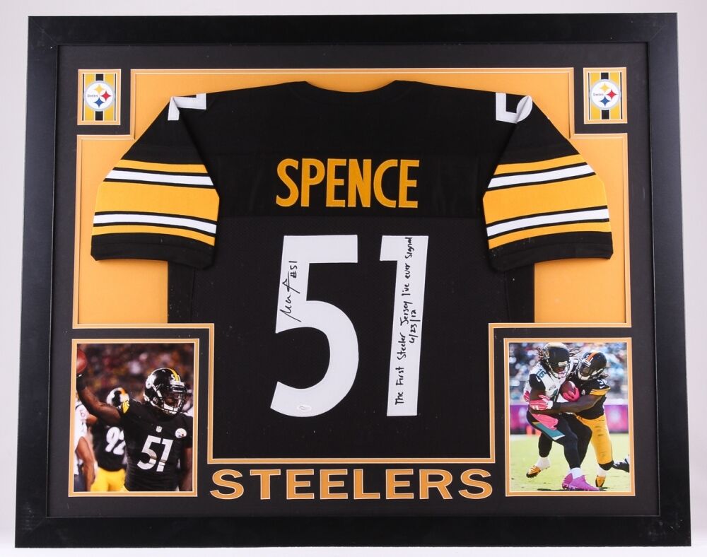 Sean Spence Signed Steelers 35x43 Custom Framed(Rare Unique Inscription see pic)