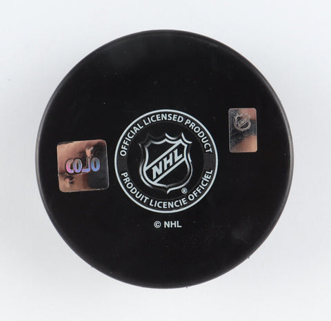 Borje Salming Signed Maple Leafs 100th Anniversary Logo Puck Inscribed "Hof 96"
